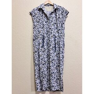 REI Cooperative XS Midi Dress Gray Purple Floral Botanical Drawstring Gorpcore